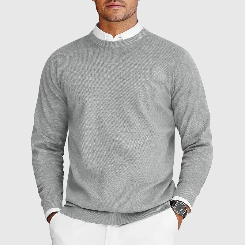 Kacob | Men's Tailored Crew Neck Jumper – Fine Knit Smart Pullover