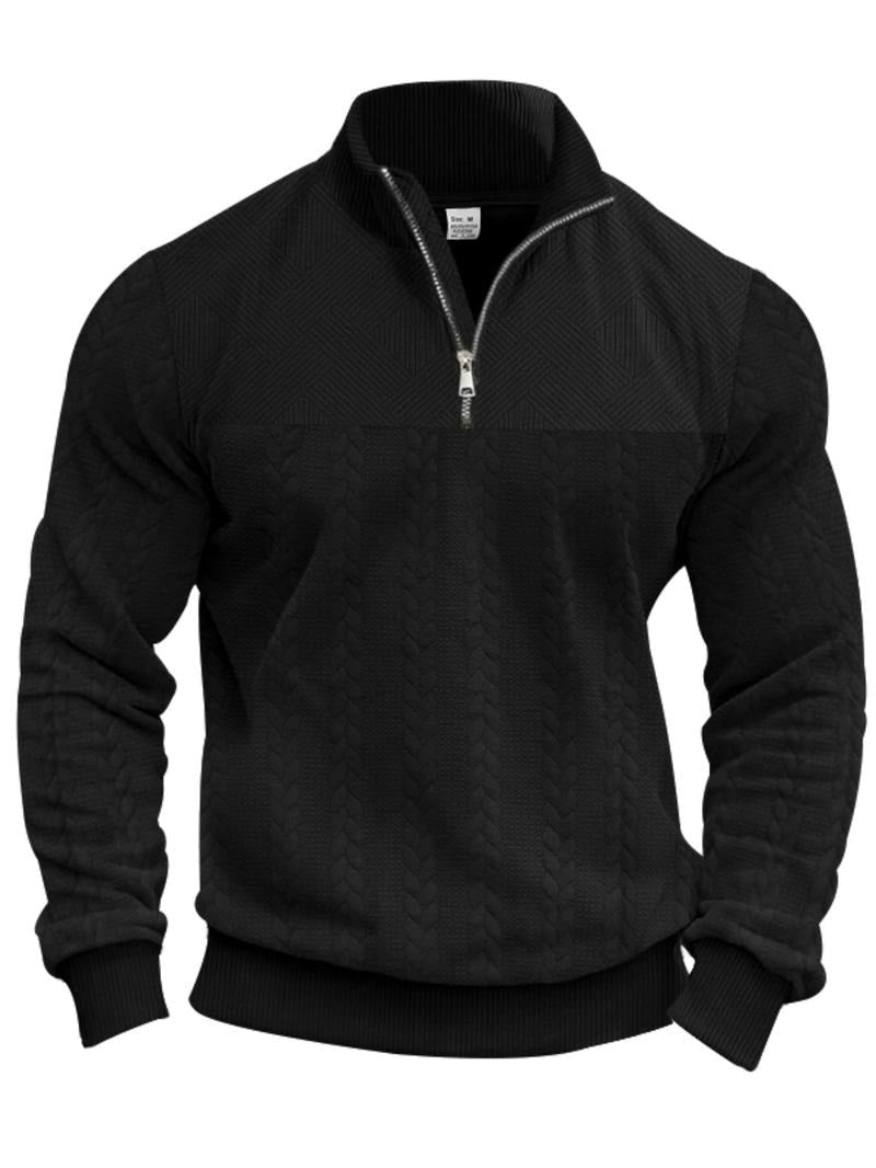 Kacob | Men's Textured Half Zip Jumper – Stand Collar Pullover
