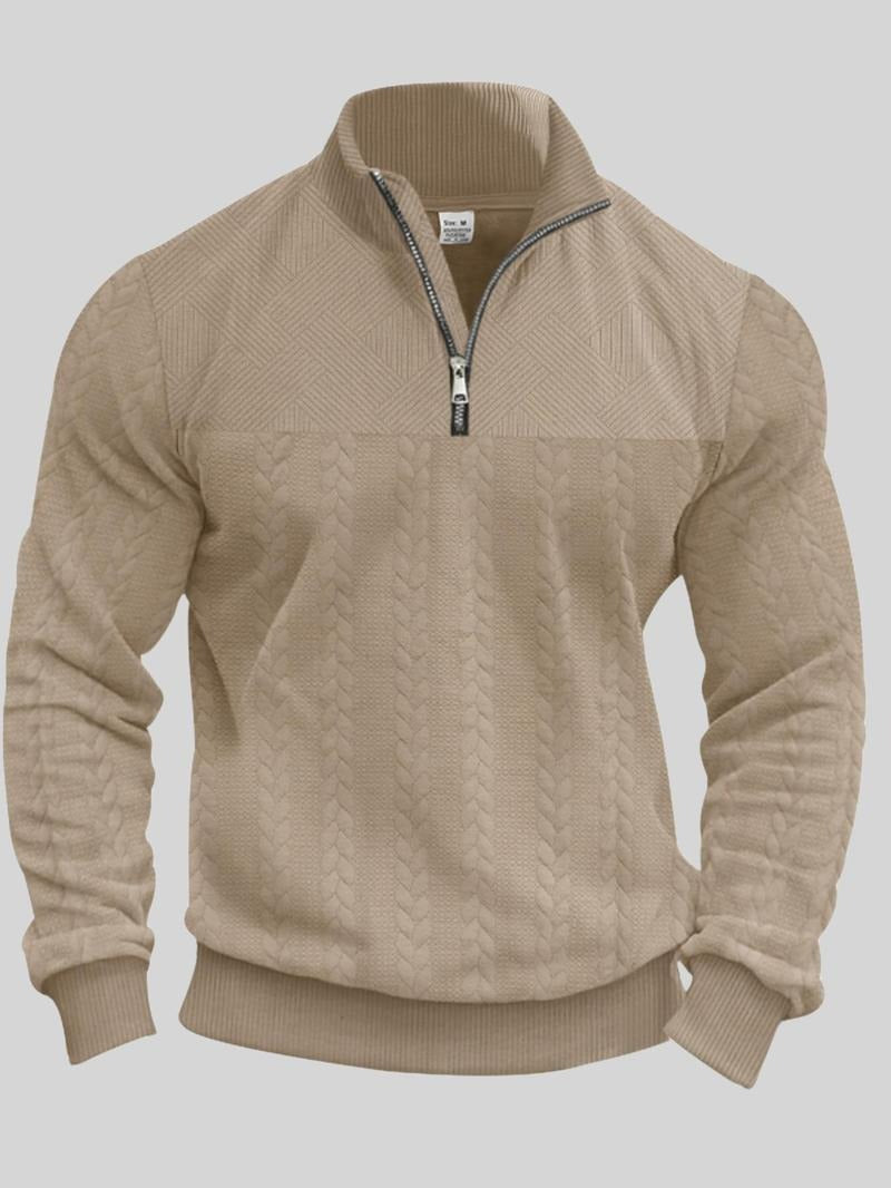 Kacob | Men's Textured Half Zip Jumper – Stand Collar Pullover