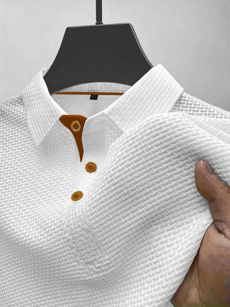 Kacob | Men's Textured Knitted Polo – Classic Collar Knit Polo Jumper