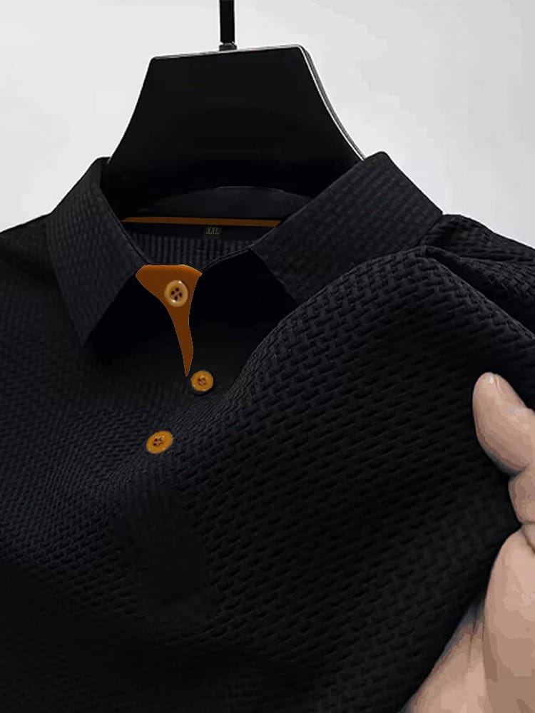 Kacob | Men's Textured Knitted Polo – Classic Collar Knit Polo Jumper