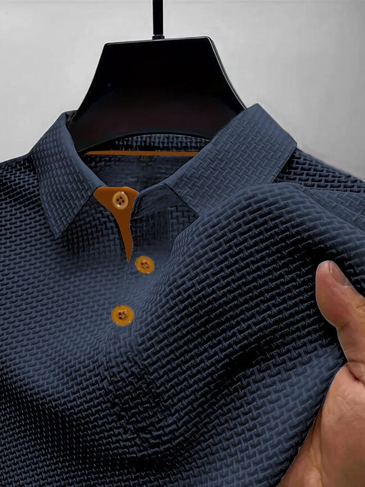 Kacob | Men's Textured Knitted Polo – Classic Collar Knit Polo Jumper