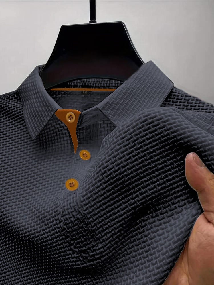 Kacob | Men's Textured Knitted Polo – Classic Collar Knit Polo Jumper