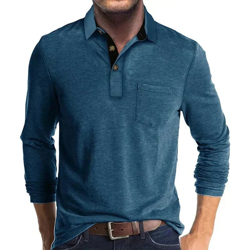 Kacob | Men's Textured Polo Shirt – Long Sleeve Chest Pocket Polo