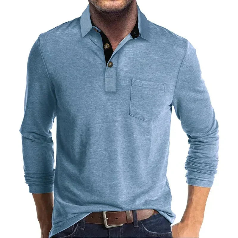 Kacob | Men's Textured Polo Shirt – Long Sleeve Chest Pocket Polo