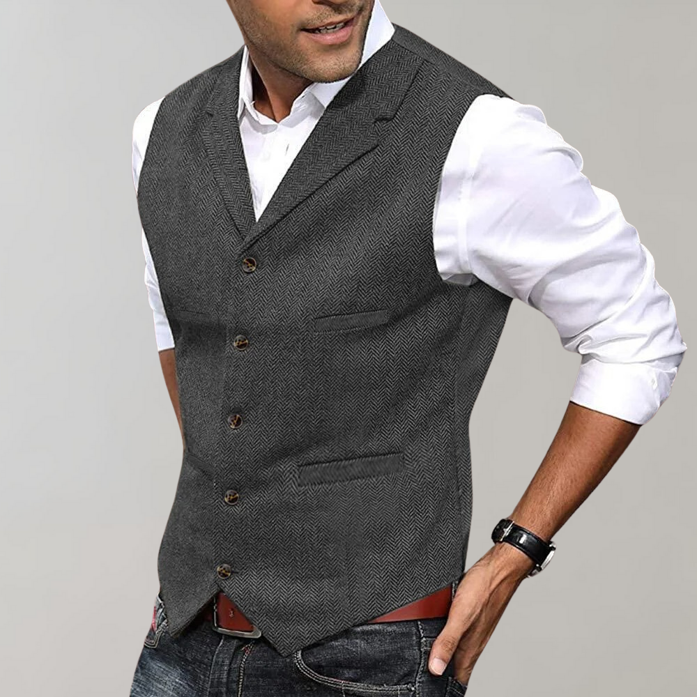 Kacob | Men's Textured Waistcoat – Notch Collar Smart Casual Vest