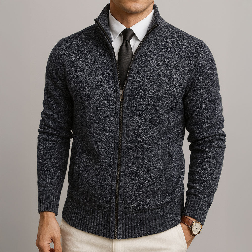 Kacob | Men's Textured Zip Cardigan – Diamond Knit Stand Collar Jacket