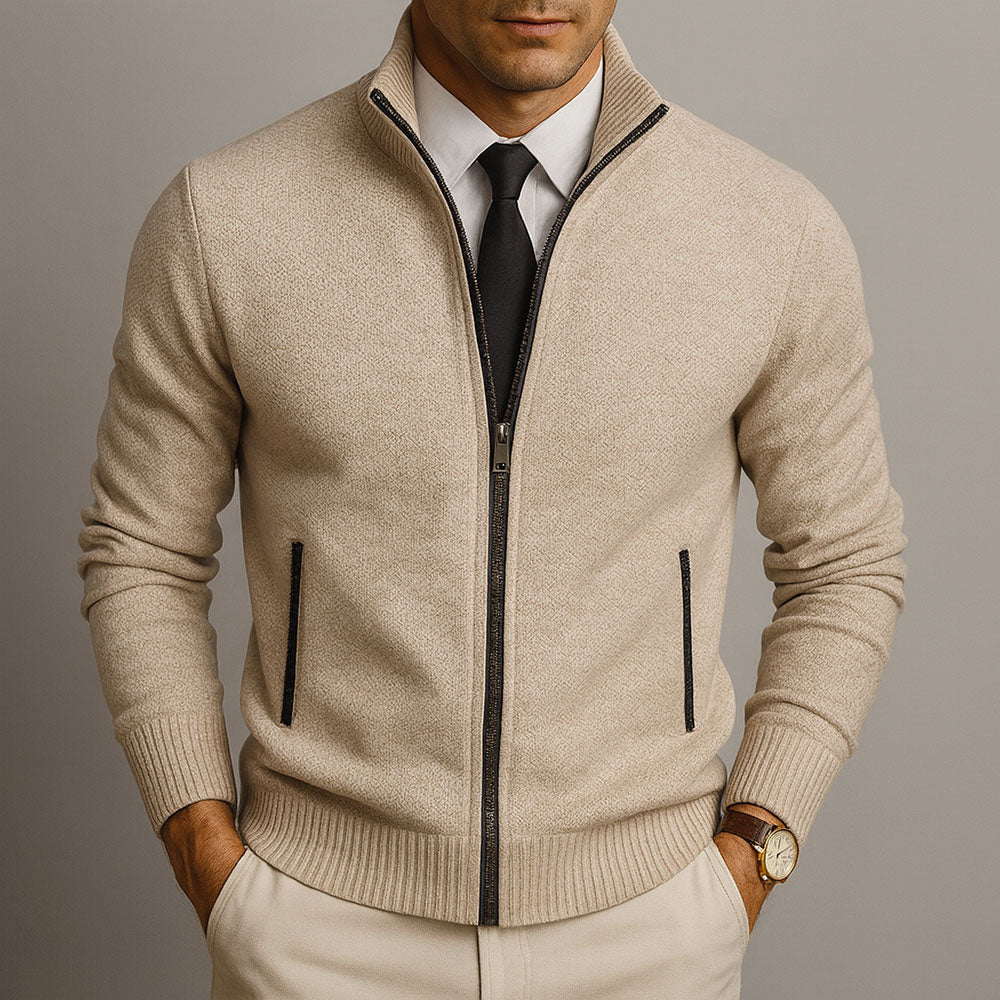 Kacob | Men's Textured Zip Cardigan – Diamond Knit Stand Collar Jacket