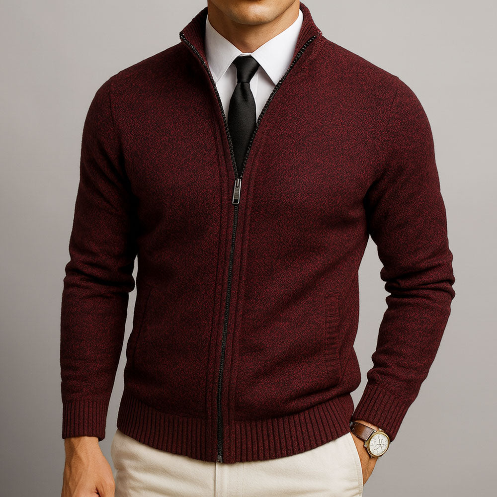 Kacob | Men's Textured Zip Cardigan – Diamond Knit Stand Collar Jacket