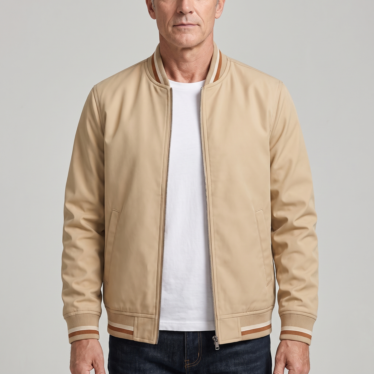 Kacob | Men's Tipped Rib Zip Up Jacket – Smart Casual Bomber Jacket