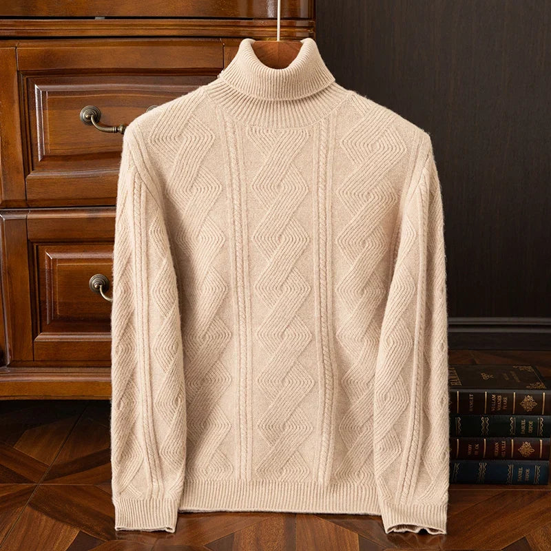 Men's Turtleneck Knitted Jumper – Textured Roll Neck Knit