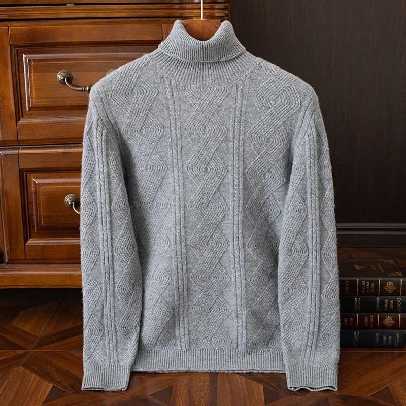 Men's Turtleneck Knitted Jumper – Textured Roll Neck Knit