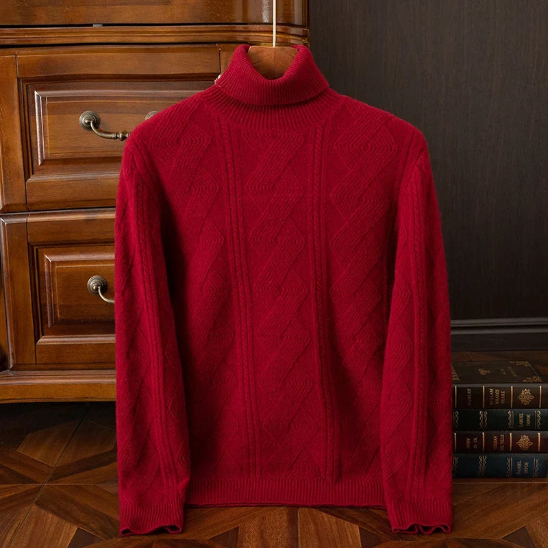 Men's Turtleneck Knitted Jumper – Textured Roll Neck Knit
