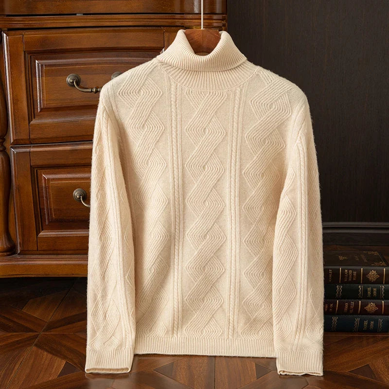 Men's Turtleneck Knitted Jumper – Textured Roll Neck Knit