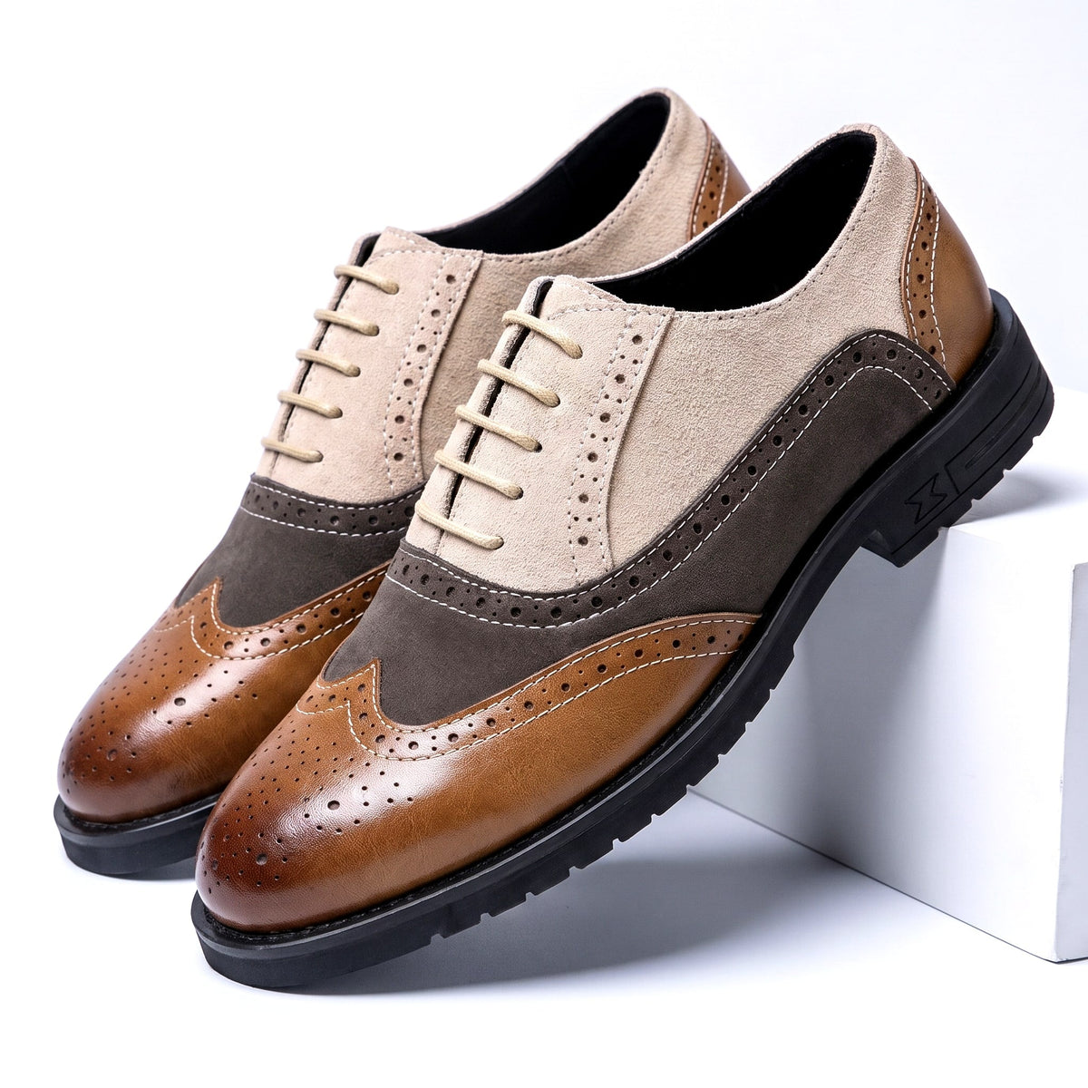 Kacob | Men's Two Tone Brogues – Wingtip Derby Shoes with Chunky Sole