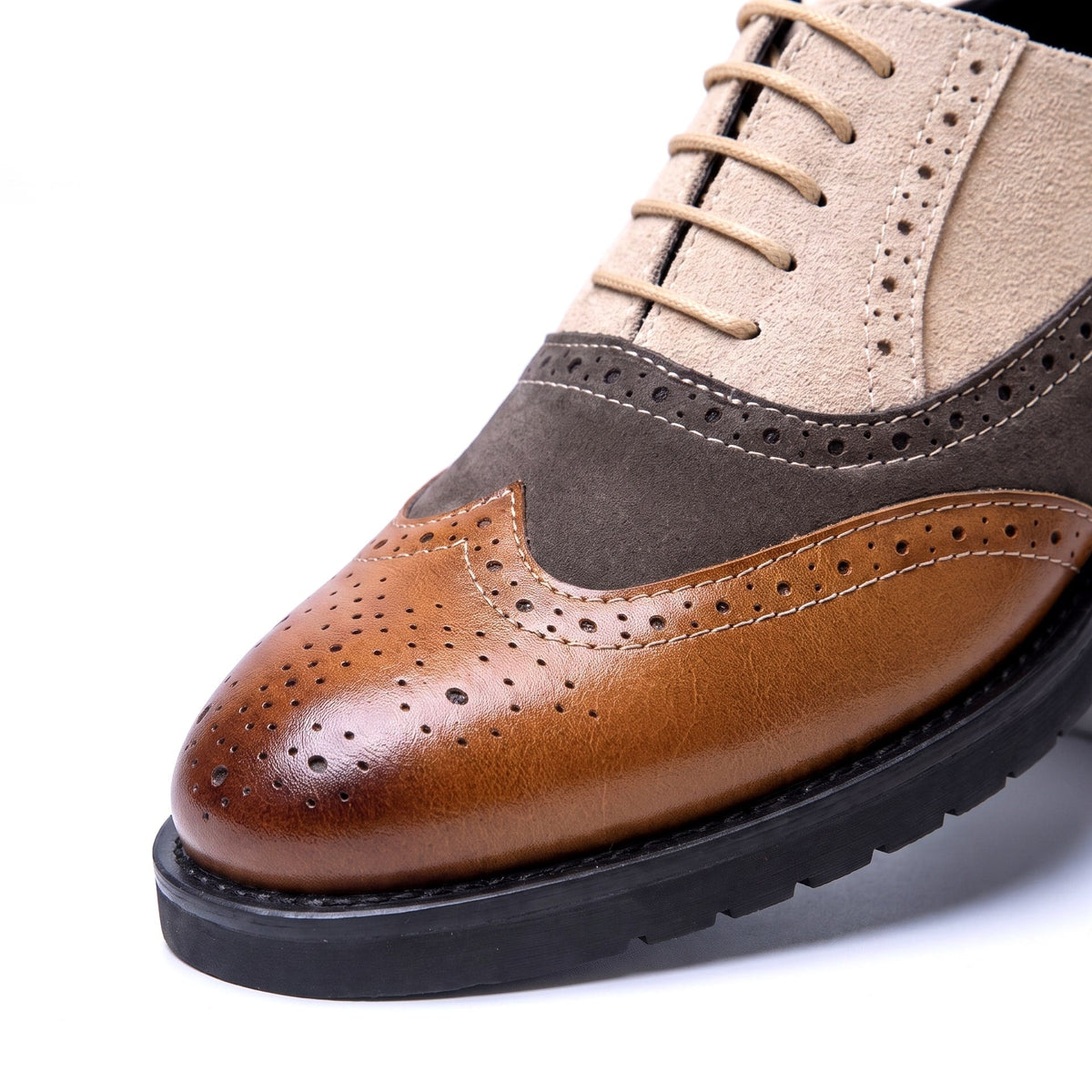 Kacob | Men's Two Tone Brogues – Wingtip Derby Shoes with Chunky Sole
