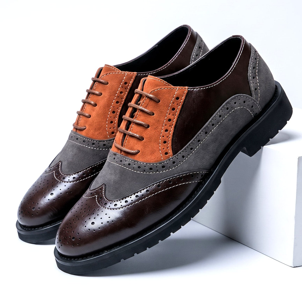 Kacob | Men's Two Tone Brogues – Wingtip Derby Shoes with Chunky Sole