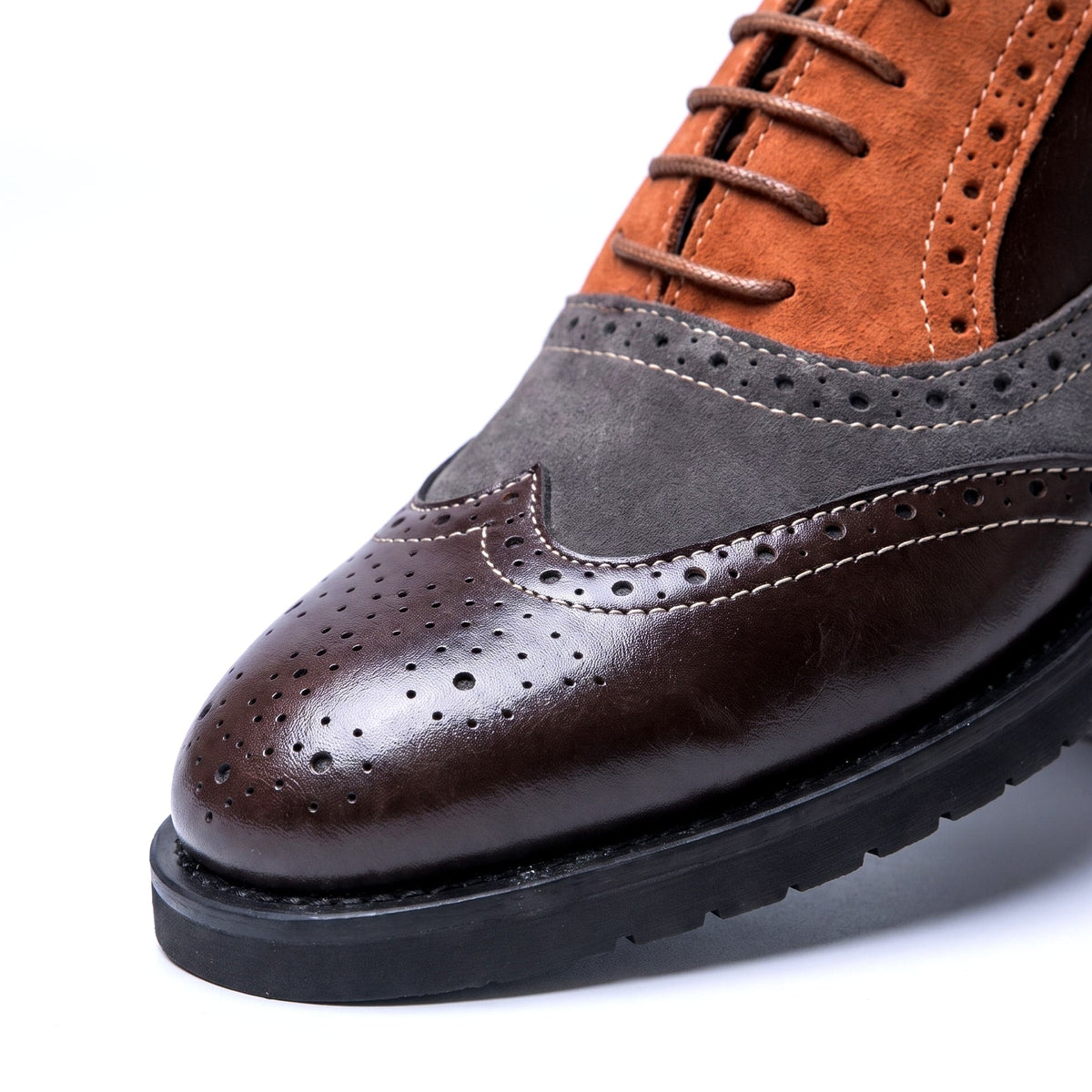 Kacob | Men's Two Tone Brogues – Wingtip Derby Shoes with Chunky Sole