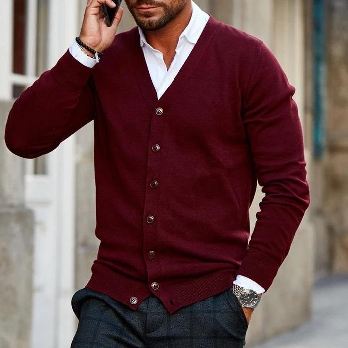 Kacob | Men's V Neck Cardigan – Button Front Knitted Cardigan