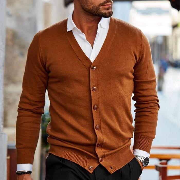 Kacob | Men's V Neck Cardigan – Button Front Knitted Cardigan