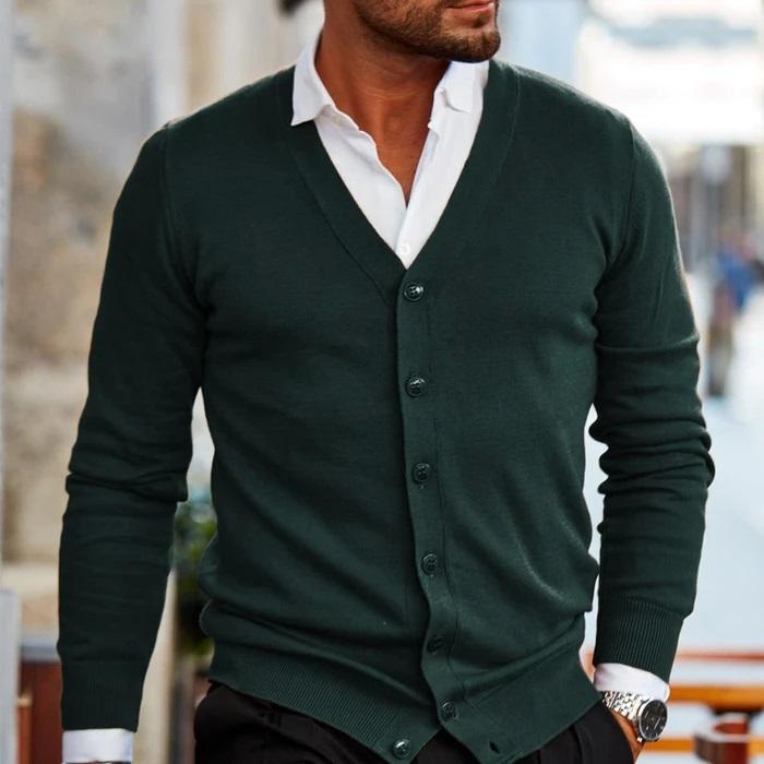 Kacob | Men's V Neck Cardigan – Button Front Knitted Cardigan
