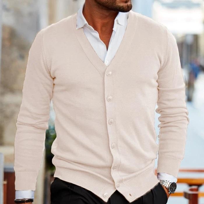 Kacob | Men's V Neck Cardigan – Button Front Knitted Cardigan