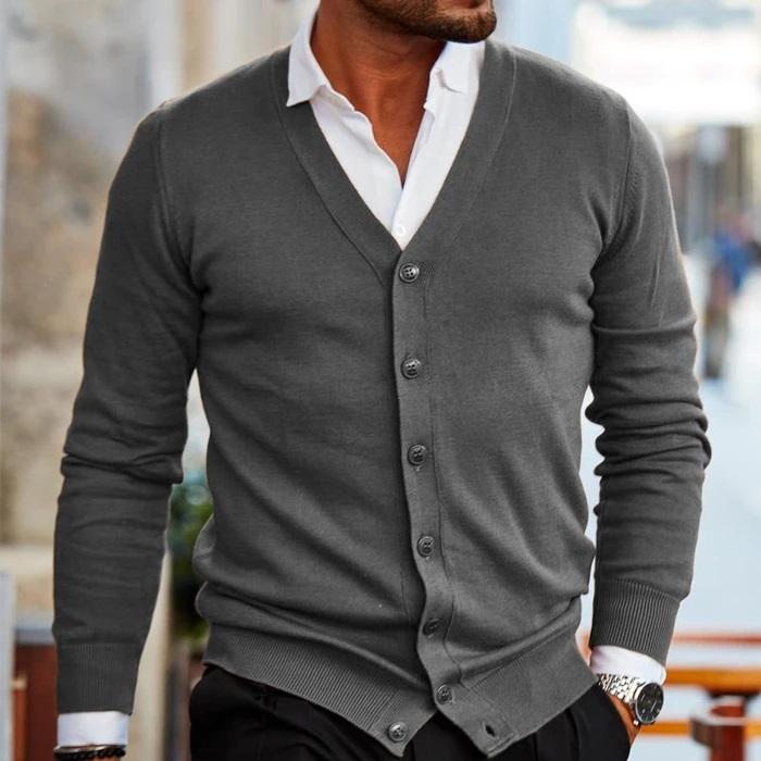 Kacob | Men's V Neck Cardigan – Button Front Knitted Cardigan