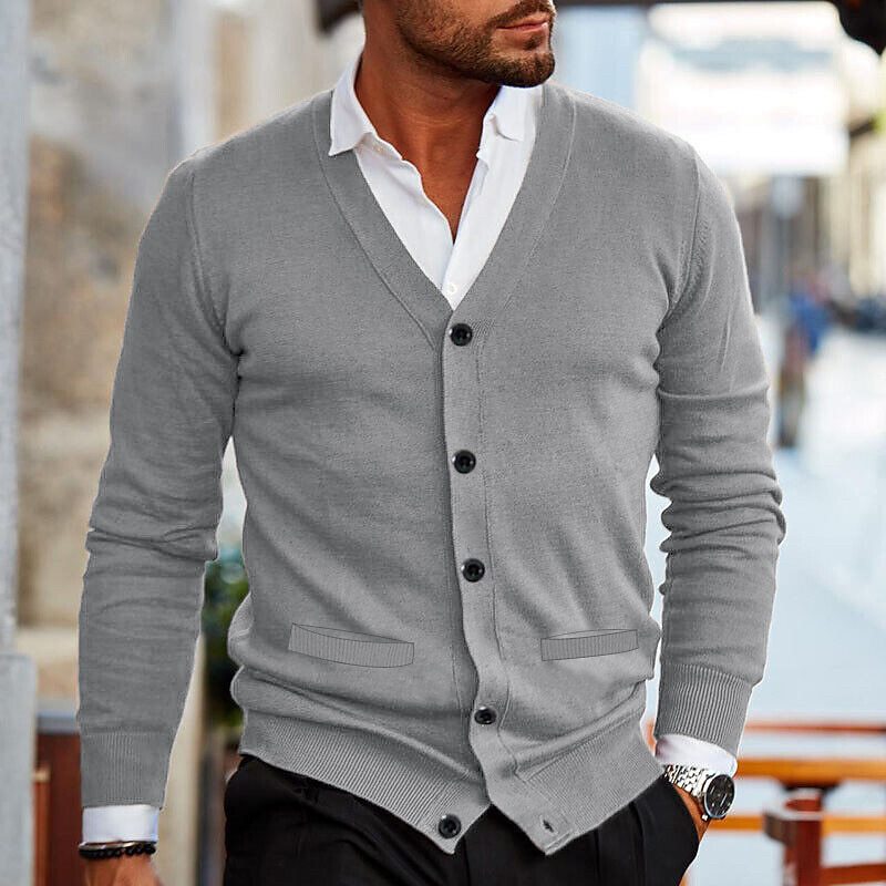 Kacob | Men's V Neck Cardigan – Button Front Knitted Cardigan
