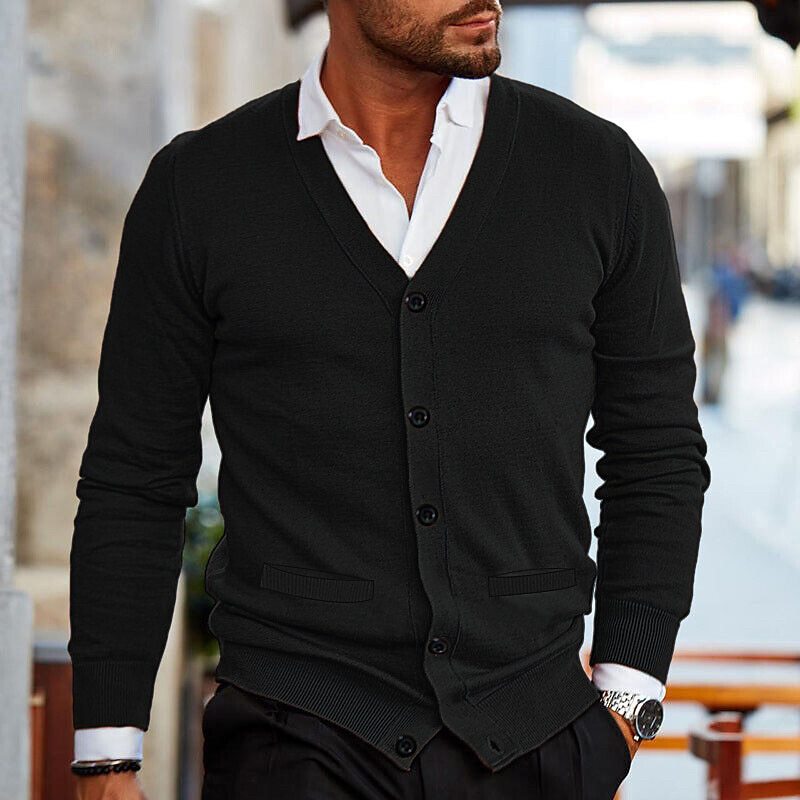 Kacob | Men's V Neck Cardigan – Button Front Knitted Cardigan