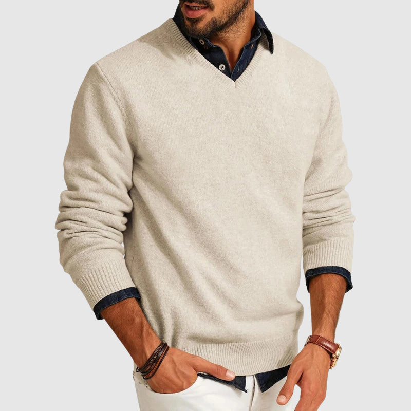 Kacob | Men's V-Neck Jumper – Smart Knitted Layering Sweater