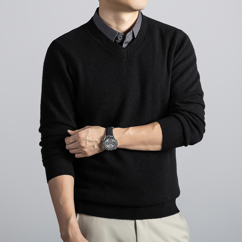 Kacob | Men's V-Neck Jumper – Smart Knitted Layering Sweater