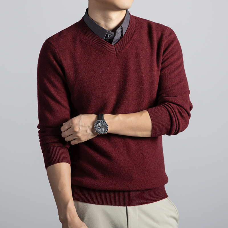 Kacob | Men's V-Neck Jumper – Smart Knitted Layering Sweater