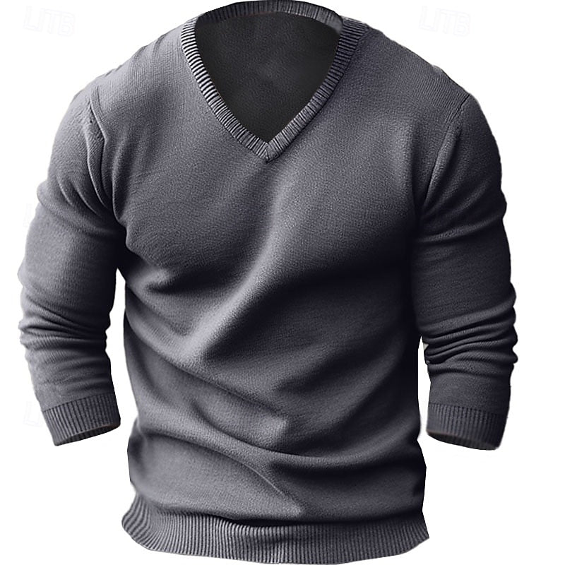 Kacob | Men's V Neck Ribbed Knitted Jumper – Regular Fit Smart Knit