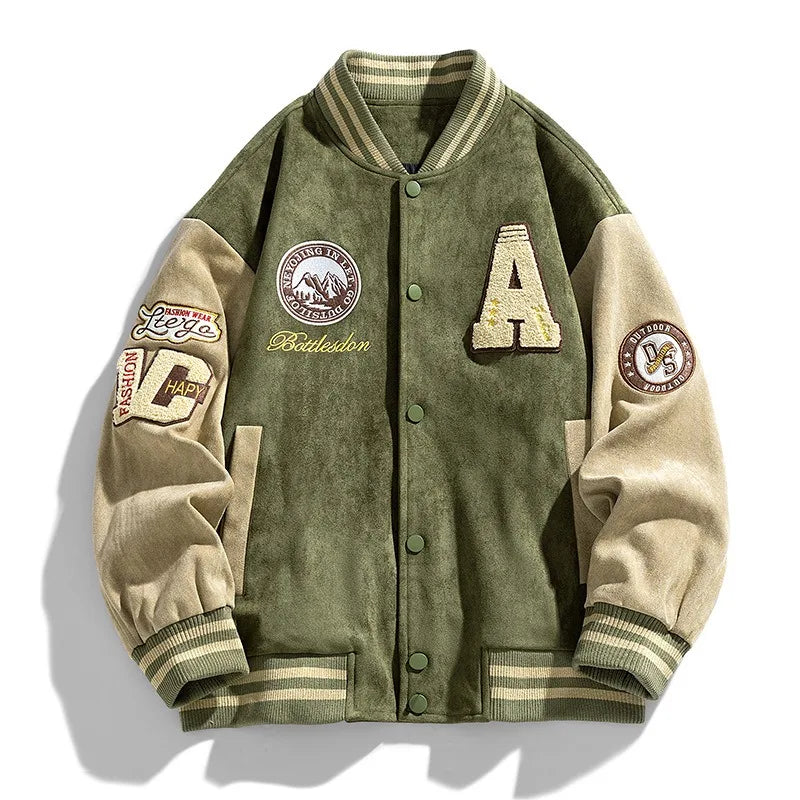 Kacob | Men's Varsity Button-Up Bomber Jacket with Patches – Letterman Jacket