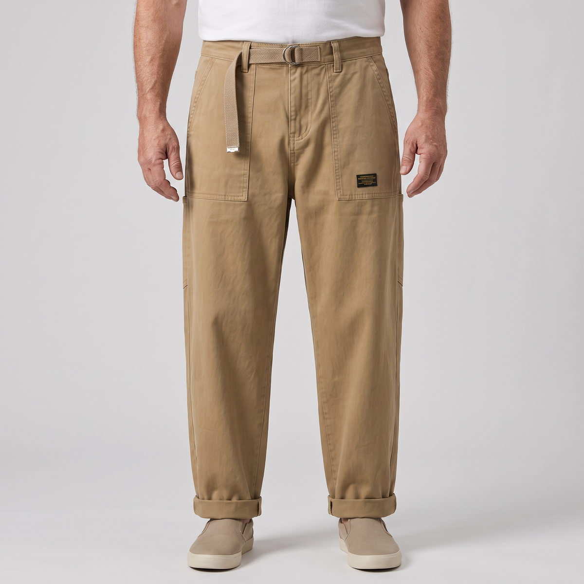 Kacob | Men's Vintage Wash Cargo Trousers – Relaxed Straight Leg with Flap Pockets