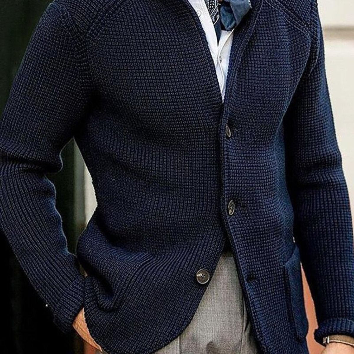 Kacob | Men's Waffle Knit Stand Collar Cardigan – Button Up Mens Cardigan with Pockets