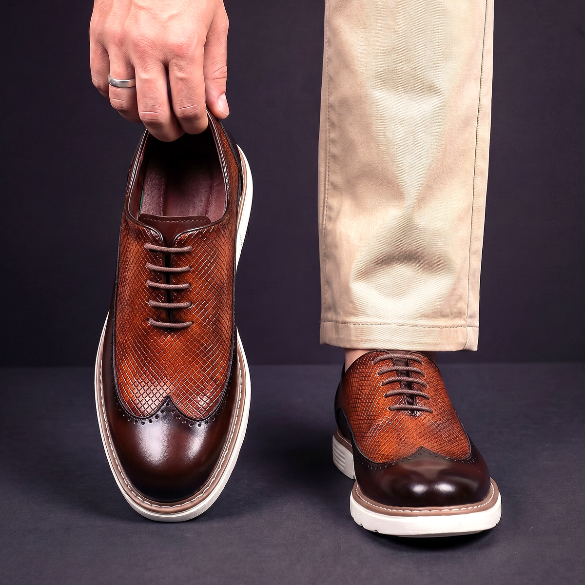 Kacob | Men's Wingtip Brogue Oxfords – Lace Up Shoes with Cushioned Sole