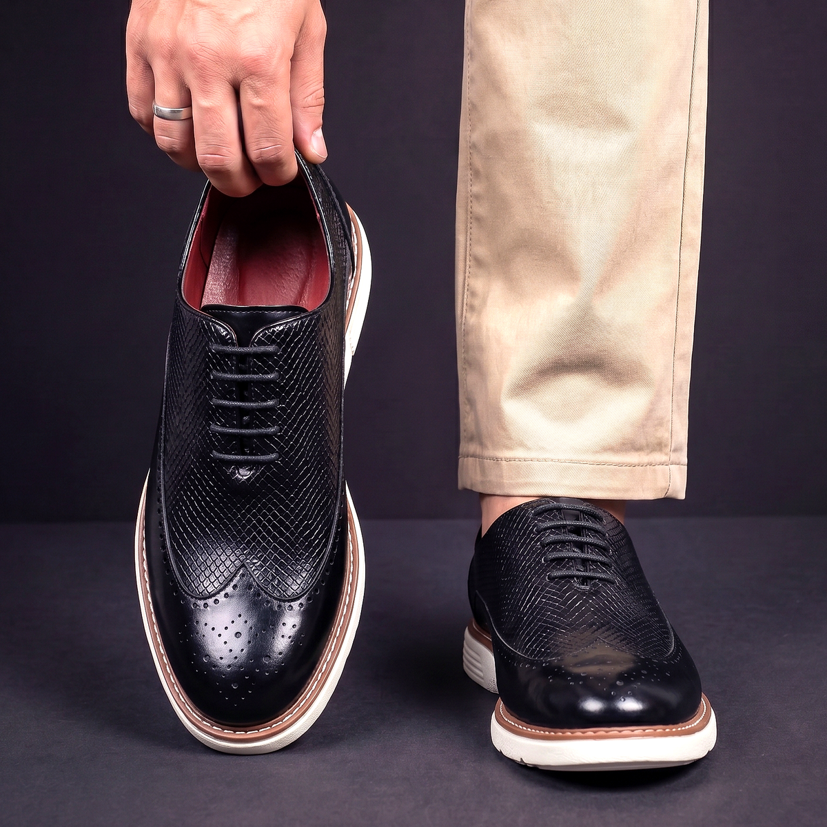Kacob | Men's Wingtip Brogue Oxfords – Lace Up Shoes with Cushioned Sole