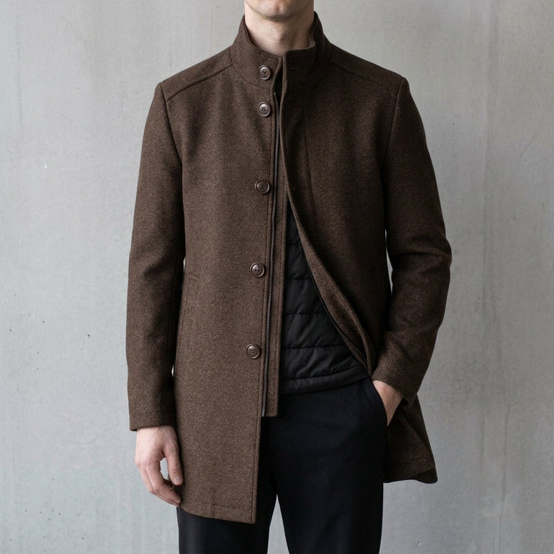 Kacob | Men's Wool-Blend Longline Overcoat – Single Breasted Tailored Coat