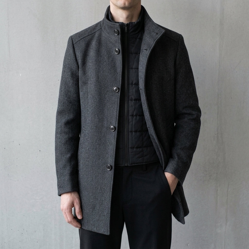 Men's Wool-Blend Longline Overcoat – Single Breasted Tailored Coat