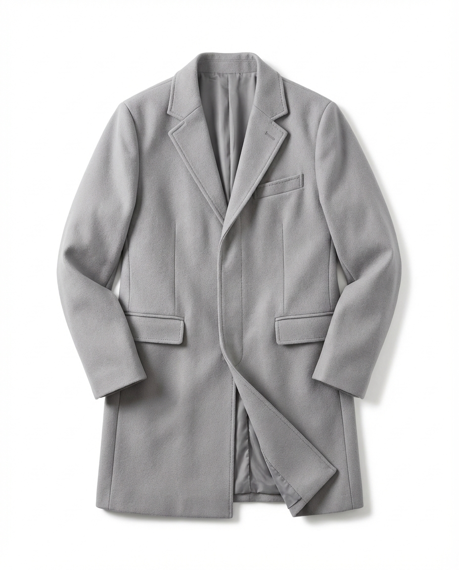 Men's Wool-Blend Overcoat – Notch Lapel Tailored Longline Coat