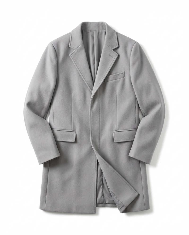 Kacob | Men's Wool-Blend Overcoat – Notch Lapel Tailored Longline Coat