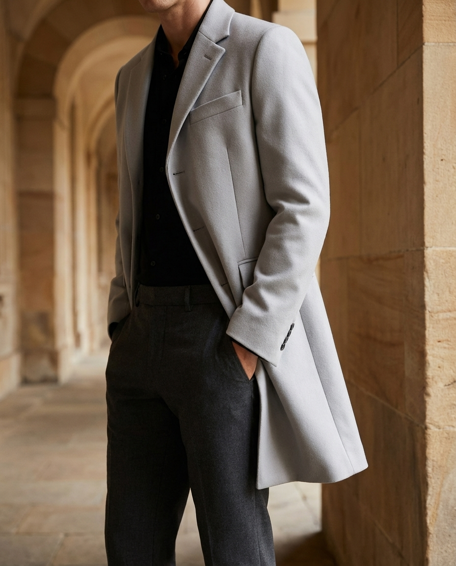 Men's Wool-Blend Overcoat – Notch Lapel Tailored Longline Coat