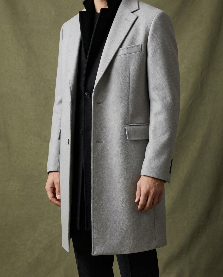 Men's Wool-Blend Overcoat – Notch Lapel Tailored Longline Coat