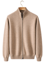 Men's Wool-Blend Zip-Up Knitted Jacket – Stand Collar Full Zip Cardigan
