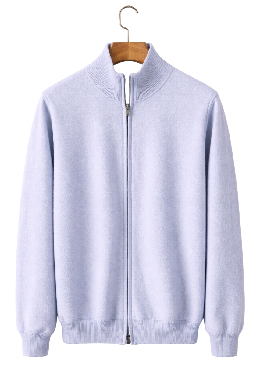 Men's Wool-Blend Zip-Up Knitted Jacket – Stand Collar Full Zip Cardigan