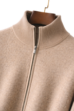Men's Wool-Blend Zip-Up Knitted Jacket – Stand Collar Full Zip Cardigan
