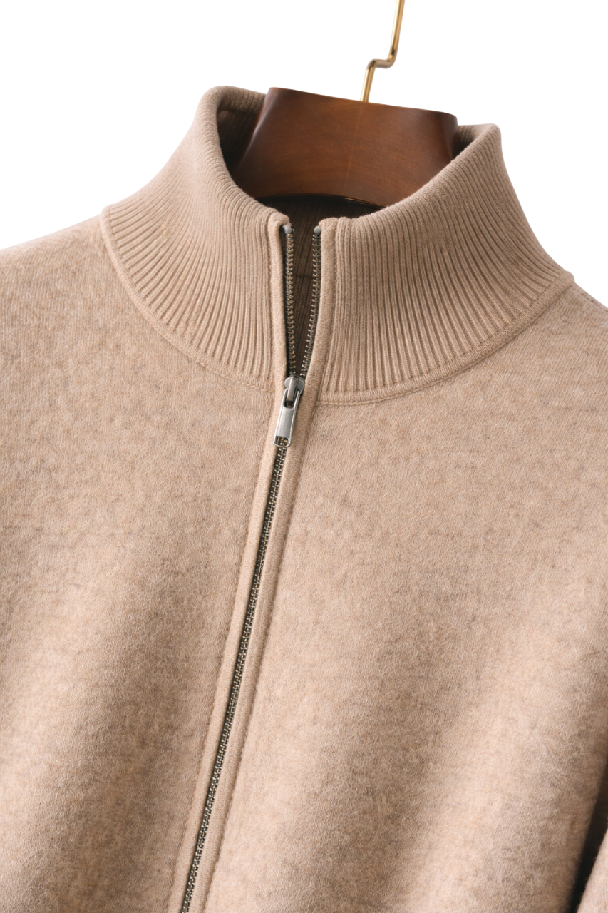 Men's Wool-Blend Zip-Up Knitted Jacket – Stand Collar Full Zip Cardigan