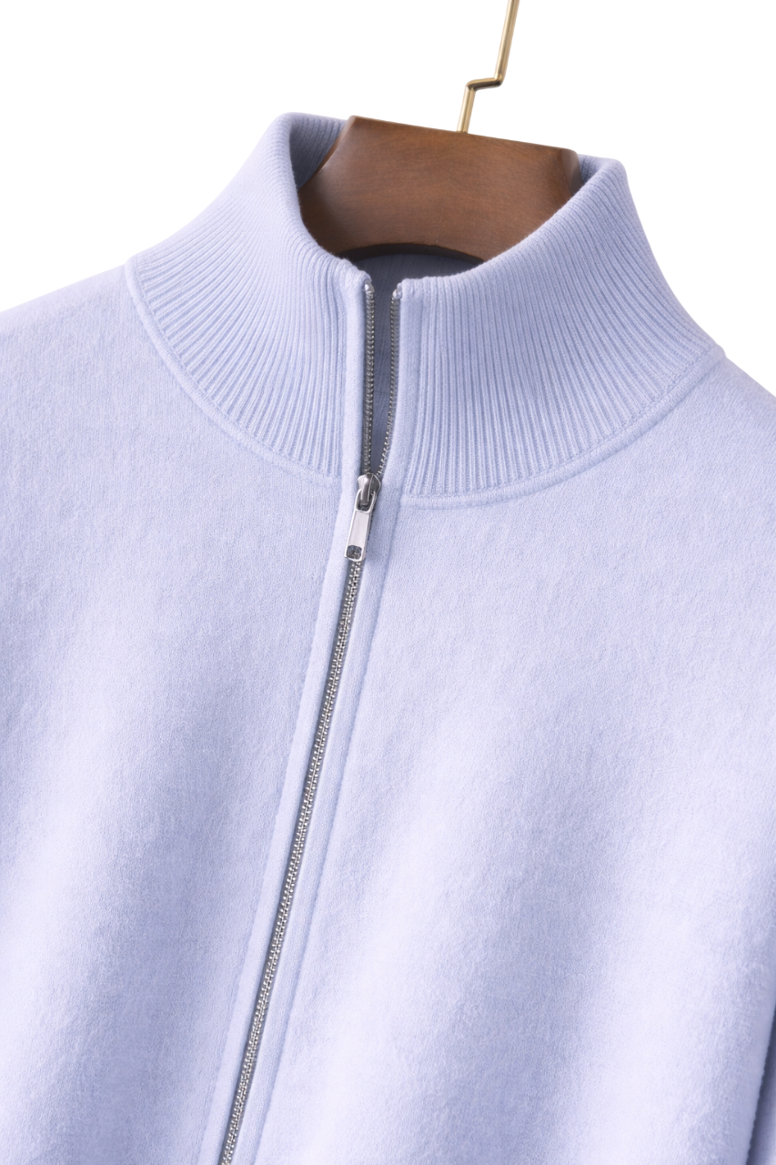 Men's Wool-Blend Zip-Up Knitted Jacket – Stand Collar Full Zip Cardigan