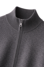 Men's Wool-Blend Zip-Up Knitted Jacket – Stand Collar Full Zip Cardigan
